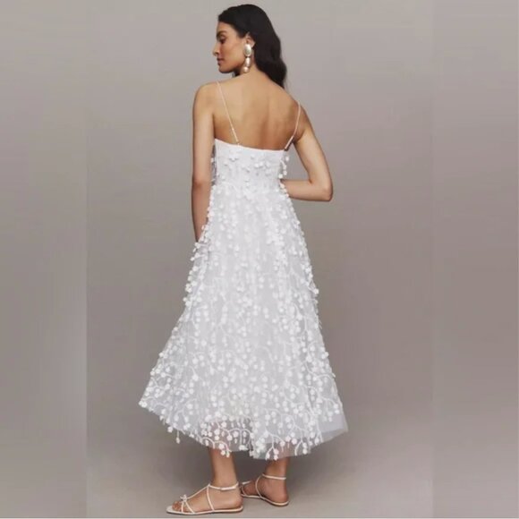 NWT BHLDN Strapless 3D Floral Vine Fit & Flare Midi Wedding Bridal White Dress 1 - Picture 2 of 7